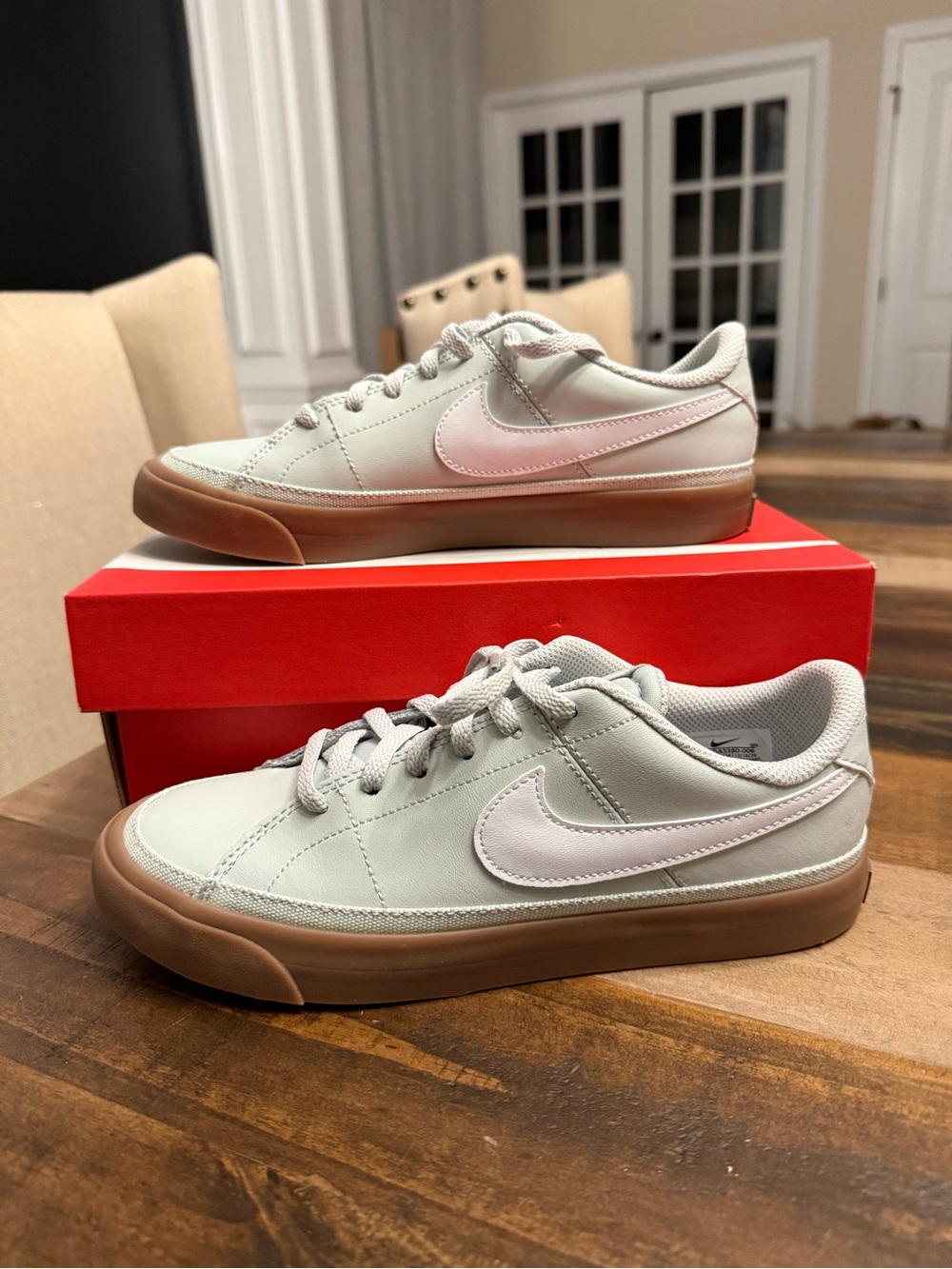 Nike Court Legacy (GS) Kids Leather Low Top Sneakers US 4.5 Silver/White